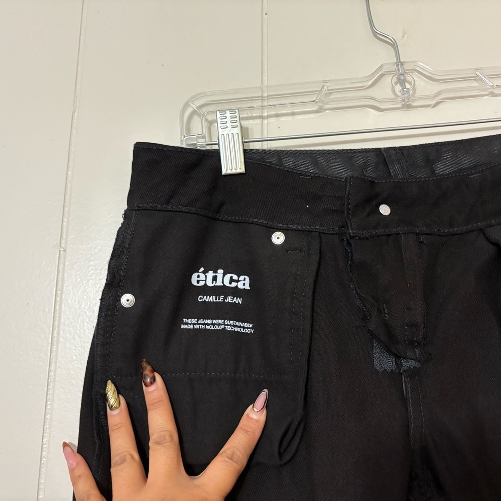 Etica Camille Low Rise Bootcut Jeans Black Drenched Coated Size 27 Sustainable - Picture 10 of 12